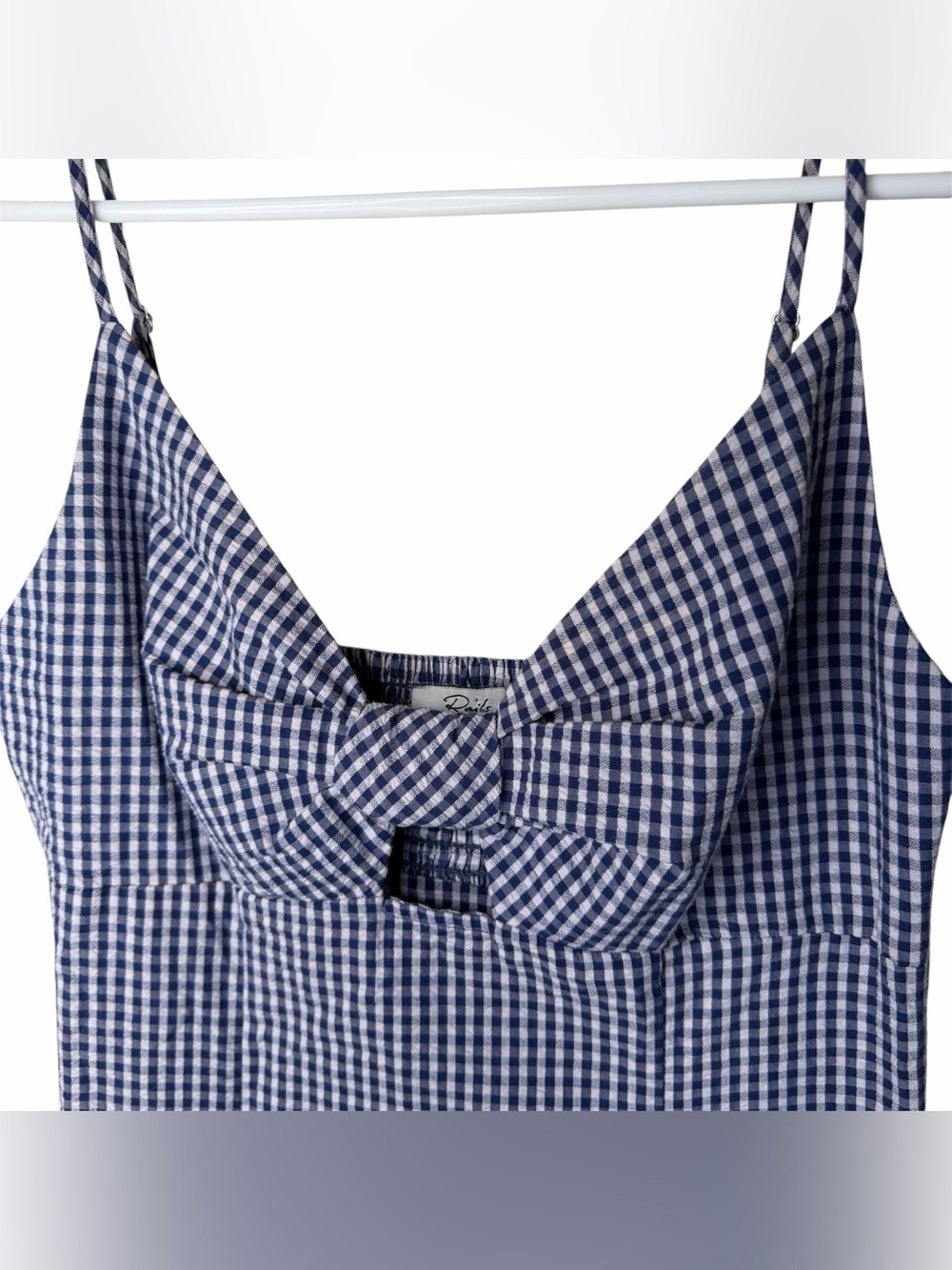 Rails Maeve Midi Dress Size XS Navy Lilac Gingham Bow Cut Out Organic Cotton - Picture 5 of 13